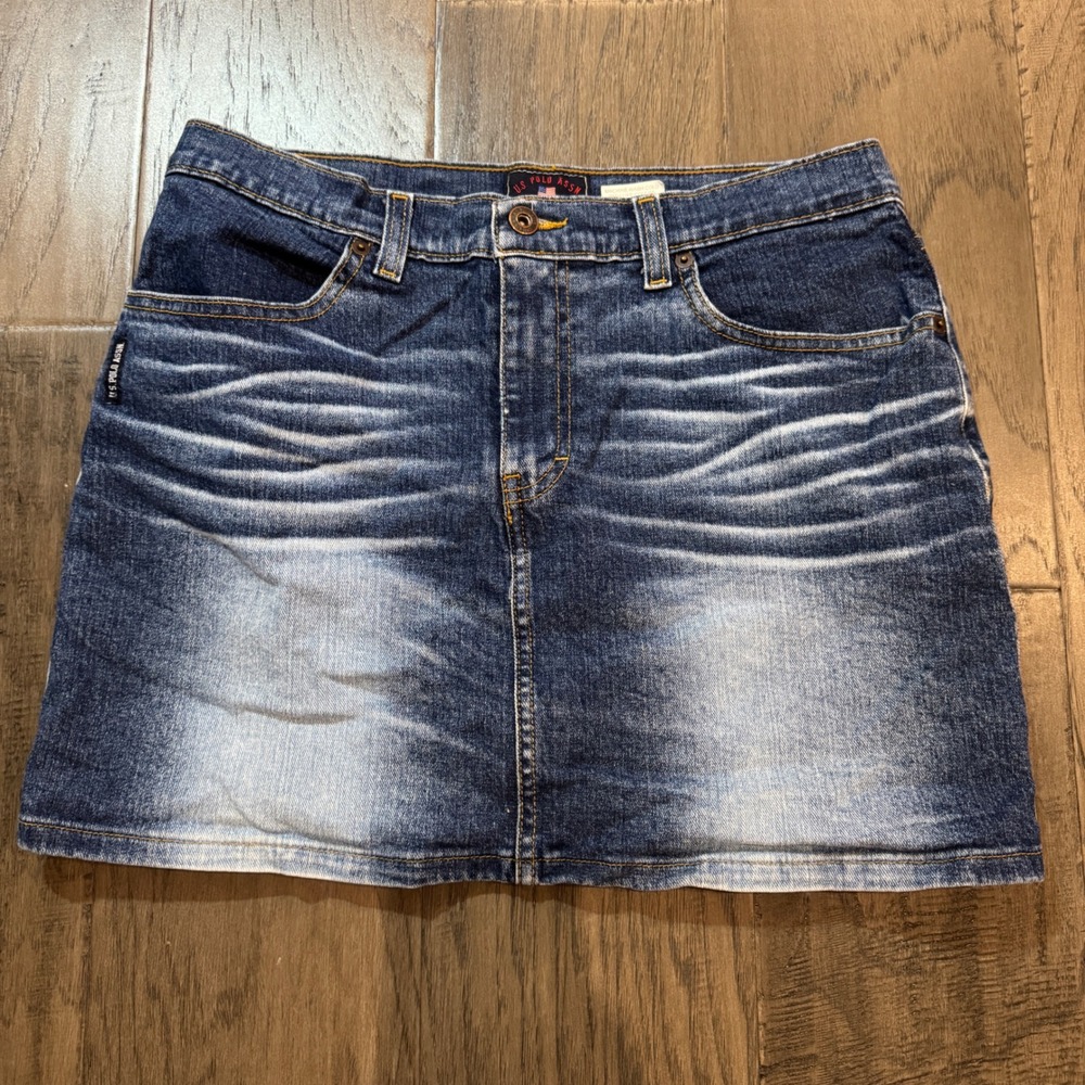 Y2K US Polo Assn Women's Blue Denim Mini Skirt Size 11/12